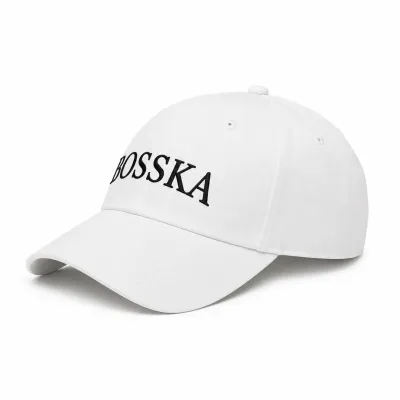 Czapka bawełniana BOSSKA -  biała z czarnym napisem