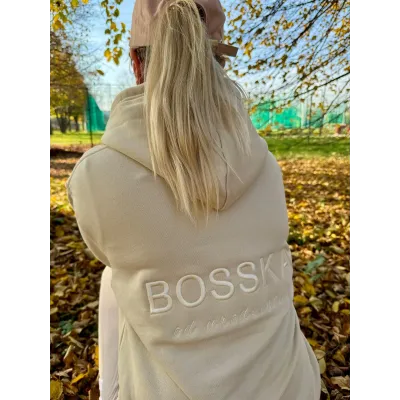 Bluza z kapturem "BOSSKA od urodzenia!" -  jasny beż z beżowym haftem