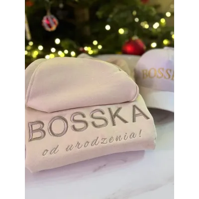Bluza z kapturem "BOSSKA od urodzenia!" -  jasny beż z haftem fango