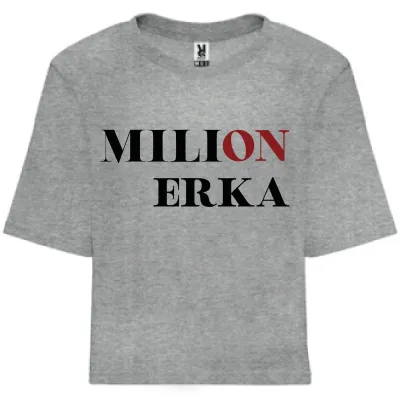Koszulka oversize MILIONERKA - popielata  z czarno-bordowym napisem