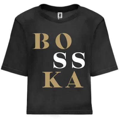 Koszulka oversize BOSSKA - czarna z biało-złotym napisem