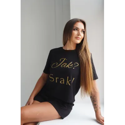 Koszulka oversize "jak? Srak!" - czarna ze złotym napisem