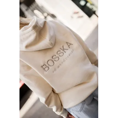 Bluza z kapturem "BOSSKA od urodzenia!" -  jasny beż z haftem fango