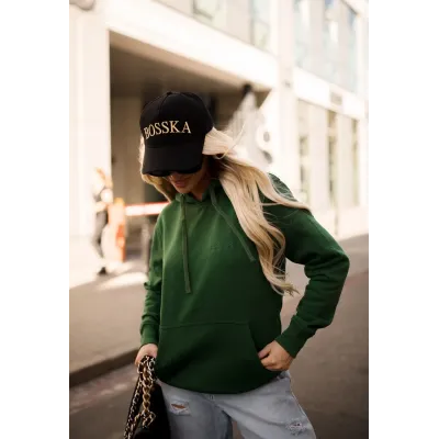 Bluza z kapturem "BOSSKA od urodzenia!" - butelkowa zieleń