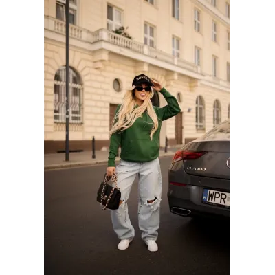 Bluza z kapturem "BOSSKA od urodzenia!" - butelkowa zieleń