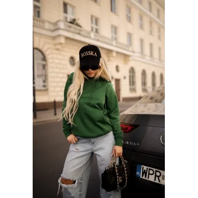 Bluza z kapturem "BOSSKA od urodzenia!" - butelkowa zieleń