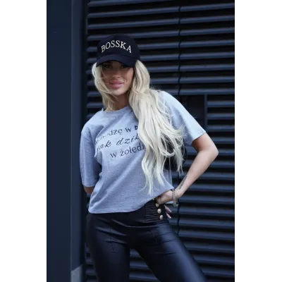 Koszulka oversize "Wchodzę w to jak ... - popielata  z czarnym napisem