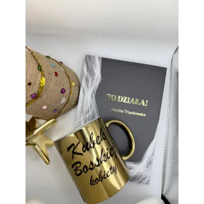 Zestaw prezentowy - złoty kubek Bosskiej Kobiety i ciemny notes